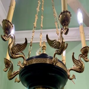 French Empire Style Brass Swans Chandelier